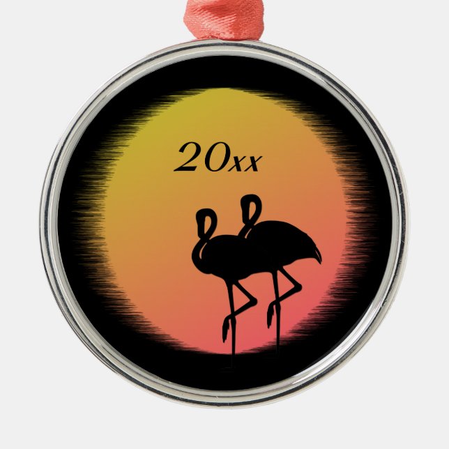 Sunset Flamingos Metal Tree Decoration (Front)