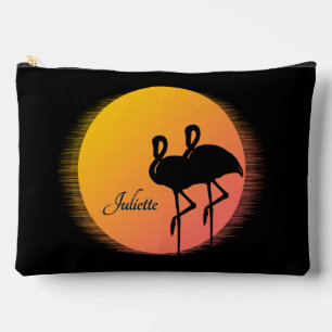 Sunset Flamingos Personal with Name Accessory Pouch