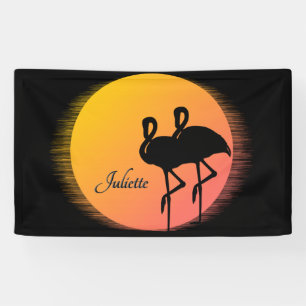 Sunset Flamingos Personal with Name Banner