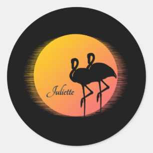 Sunset Flamingos Personal with Name Classic Round Sticker
