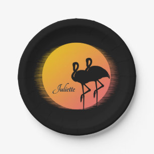 Sunset Flamingos Personal with Name Paper Plate