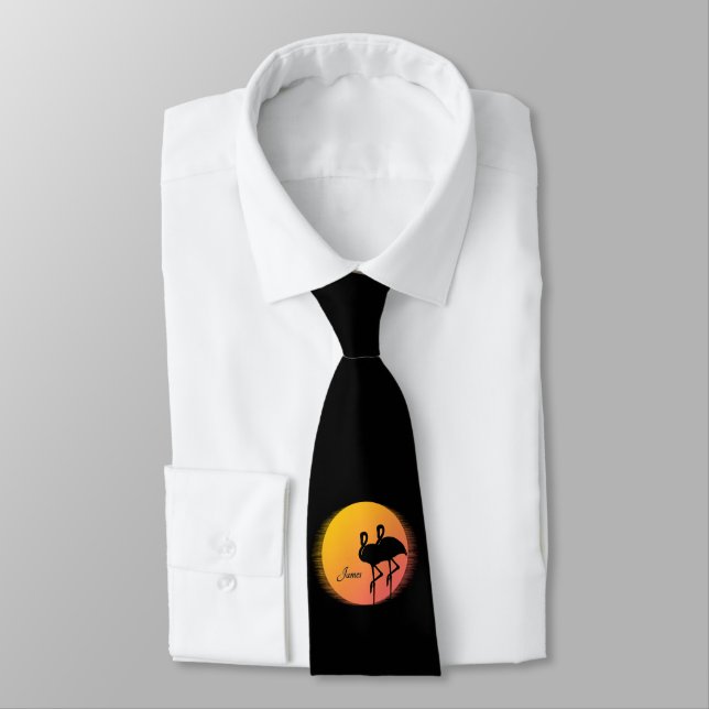 Sunset Flamingos Personal with Name Tie (Tied)