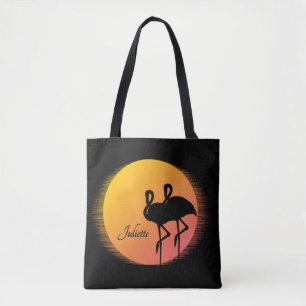 Sunset Flamingos Personal with Name Tote Bag