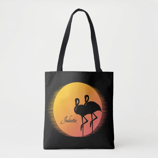 Sunset Flamingos Personal with Name Tote Bag (Front)