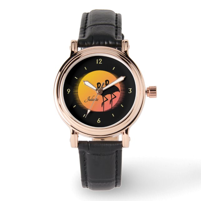 Sunset Flamingos Personal with Name Watch (Front)