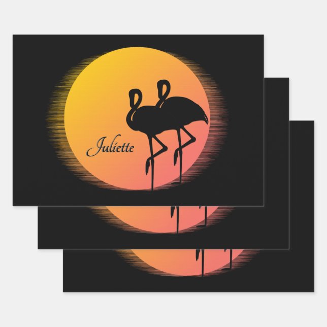 Sunset Flamingos Personal with Name Wrapping Paper Sheet (Set)