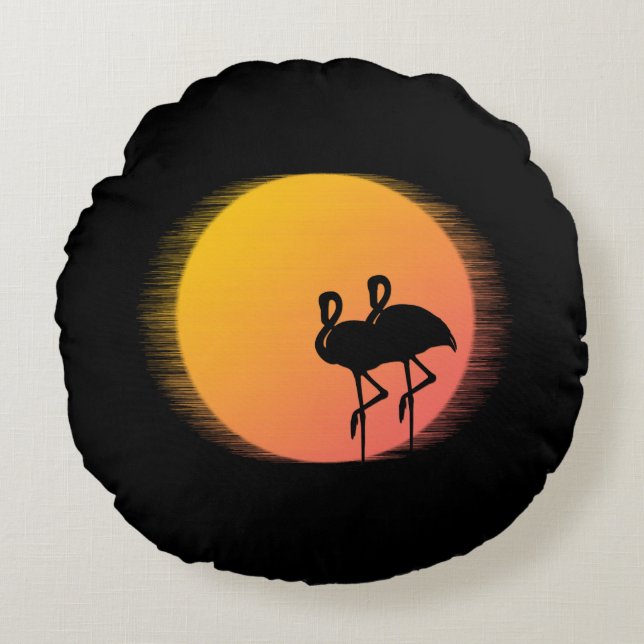Sunset Flamingos Round Cushion (Front)