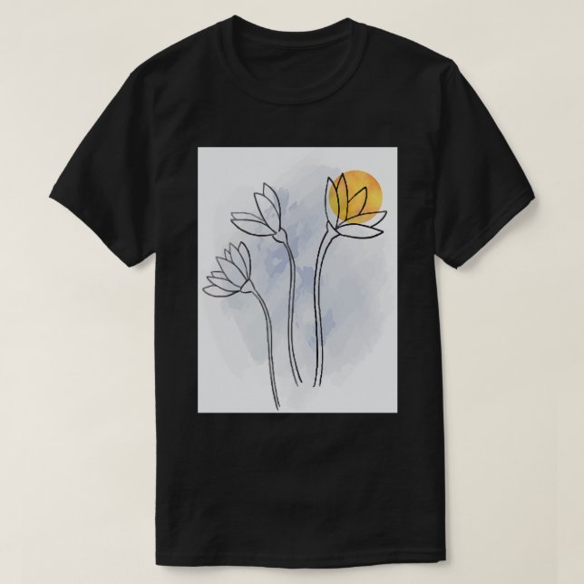 Sunset floral one line drawing continuous line art T-Shirt (Design Front)