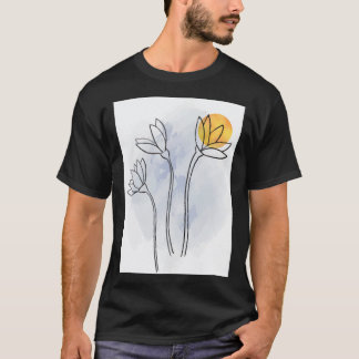 Sunset floral one line drawing continuous line art T-Shirt