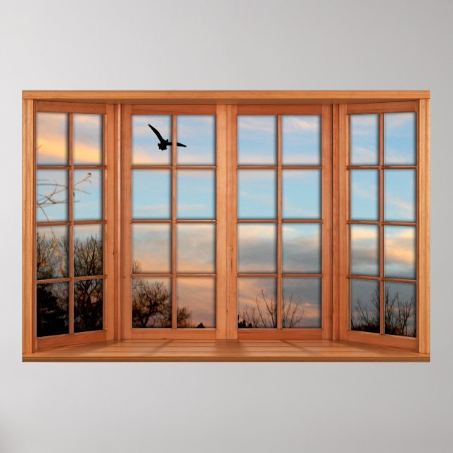 Sunset Flying Bird Fake Window Illusion Poster (Front)