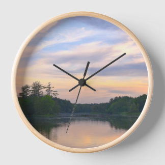 Sunset Forest Lake Wall Clock