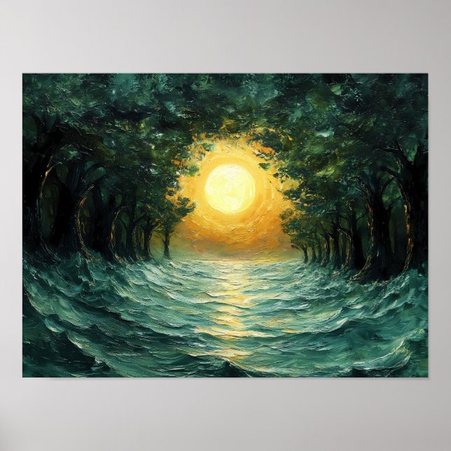 Sunset Forest Reflection – Abstract Golden Sun Poster (Front)