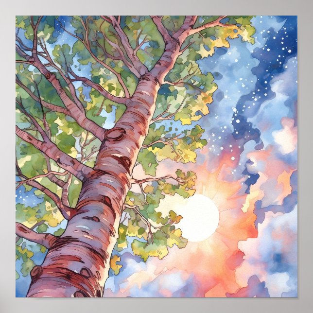 Sunset Forest Watercolor Painting Poster (Front)