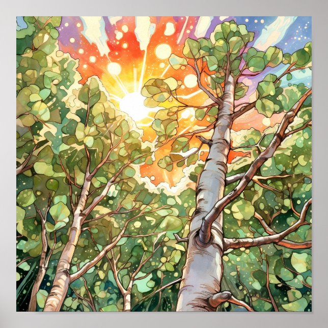 Sunset Forest Watercolor Painting Poster (Front)