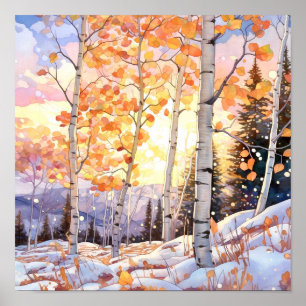 Sunset Forest Watercolor Painting Poster