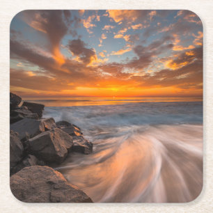 Sunset from Tamarach Beach Square Paper Coaster