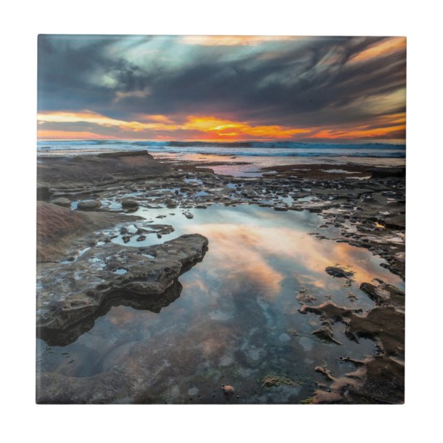 Sunset from the tide pools ceramic tile (Front)