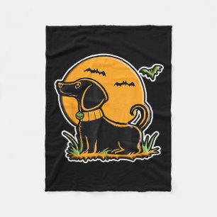 Sunset Full Moon Black Dog Lab Dachshund Halloween Fleece Blanket
