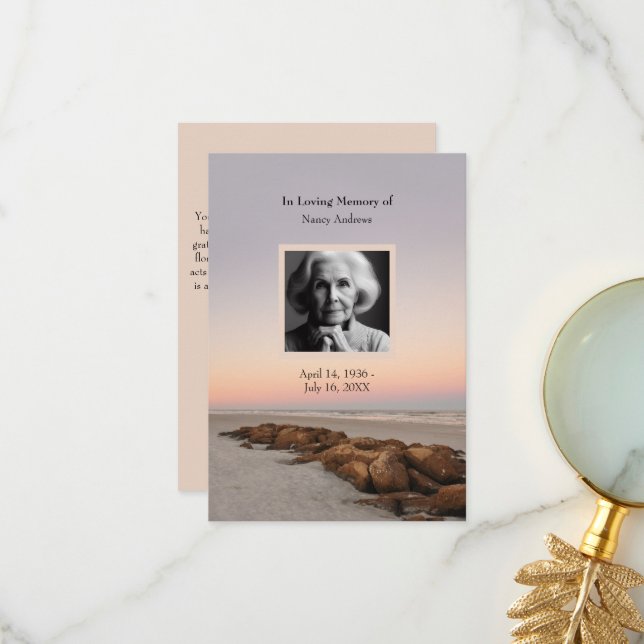 Sunset Funeral Memorial From Family Thank You Card (Front/Back In Situ)