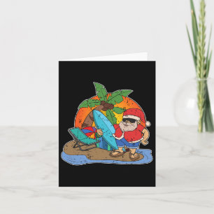 Sunset Funny Santa Claus Surfer Hawaiian Christmas Card