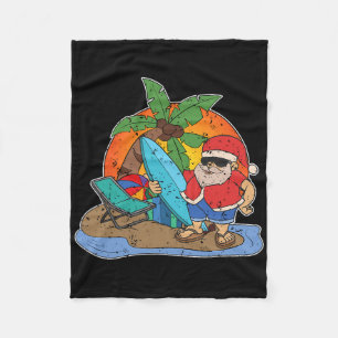 Sunset Funny Santa Claus Surfer Hawaiian Christmas Fleece Blanket