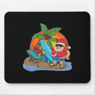 Sunset Funny Santa Claus Surfer Hawaiian Christmas Mouse Pad