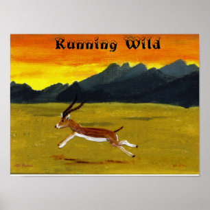 Sunset Gazelle Running Wild Animal Poster