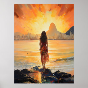 Sunset girl, Rio de janeiro, Woman, Romantic Poster