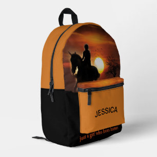 Sunset Girl Who Love Horses Personalised Name Printed Backpack