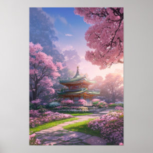 Sunset Glow at the Japanese Temple Poster