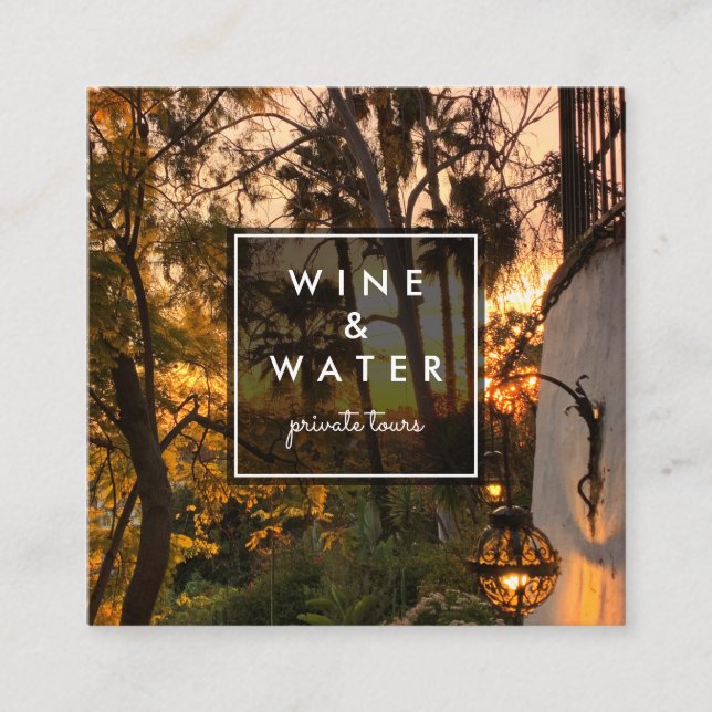 Sunset Glow California Garden Photo Travel Tourism Square Business Card (Front)