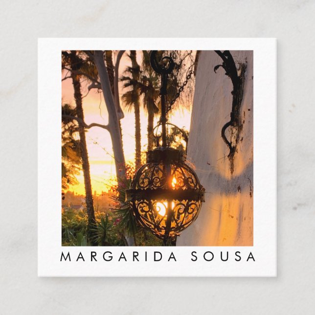Sunset Glow Garden Photo Travel Tourism Spain Square Business Card (Front)