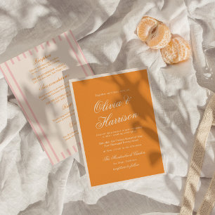 Sunset Glow Orange Pink Stripe All in One Wedding  Invitation