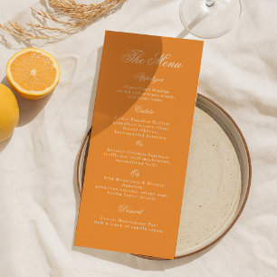 Sunset Glow Orange Script Wedding Menu Card