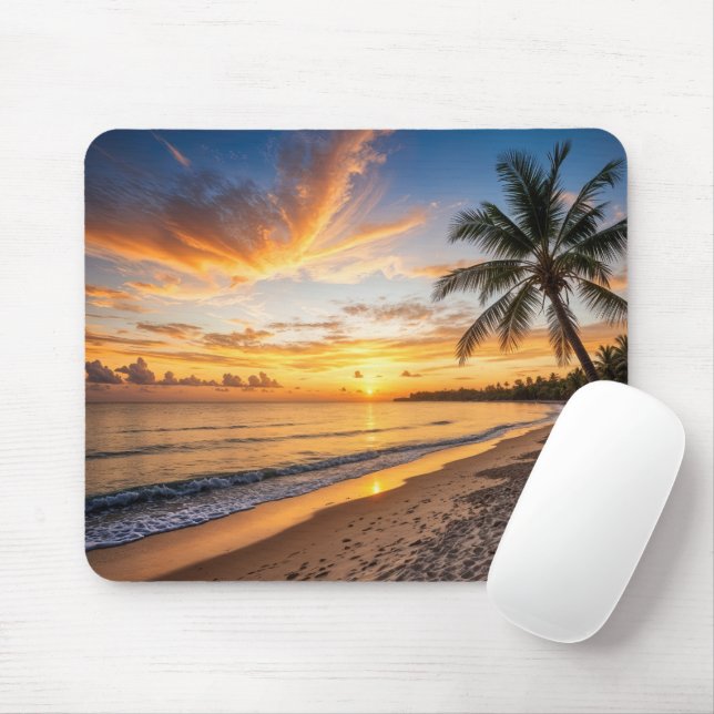Sunset Glow Over a Tropical Island Mouse Pad (With Mouse)