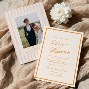 Sunset Glow Pink Orange Preppy Stripes Invitation
