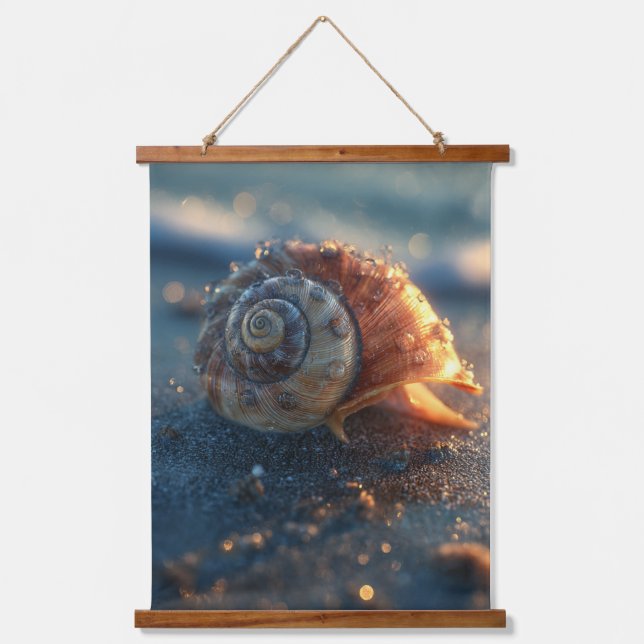 Sunset Glow Seashell Coastal Closeup Art Hanging Tapestry (Front)
