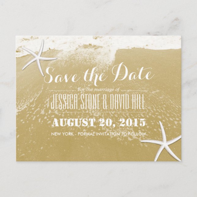 Sunset Gold Beach & Starfish Save the Date Announcement Postcard (Front)