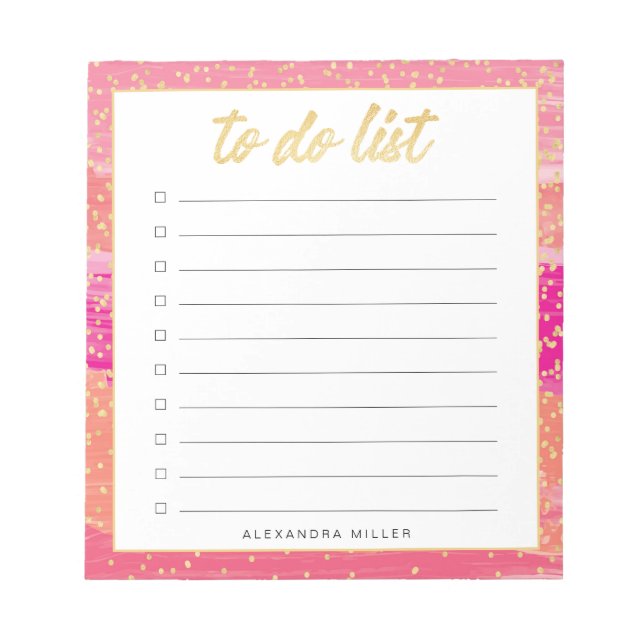 Sunset Gold Confetti To Do List Name Notepad (Front)