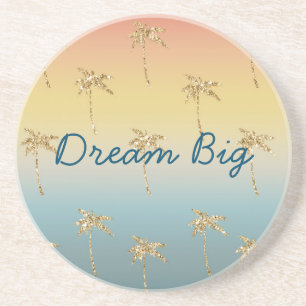 Sunset Gold Glitter Palm Trees Coaster