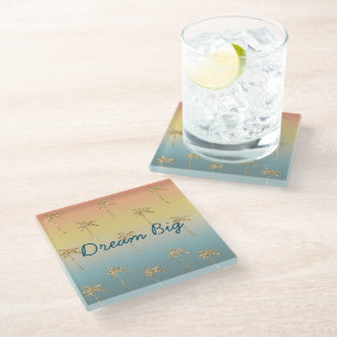 Sunset Gold Glitter Palm Trees Glass Coaster