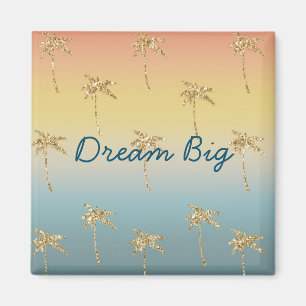 Sunset Gold Glitter Palm Trees Magnet