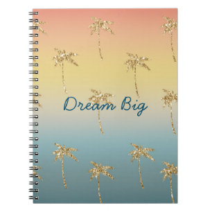 Sunset Gold Glitter Palm Trees Notebook