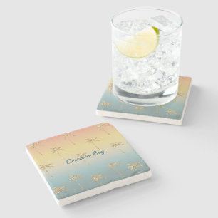 Sunset Gold Glitter Palm Trees Stone Coaster