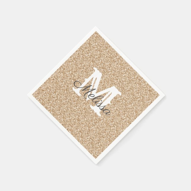 Sunset Gold Glitter & Sparkle Monogram  Napkin (Corner)