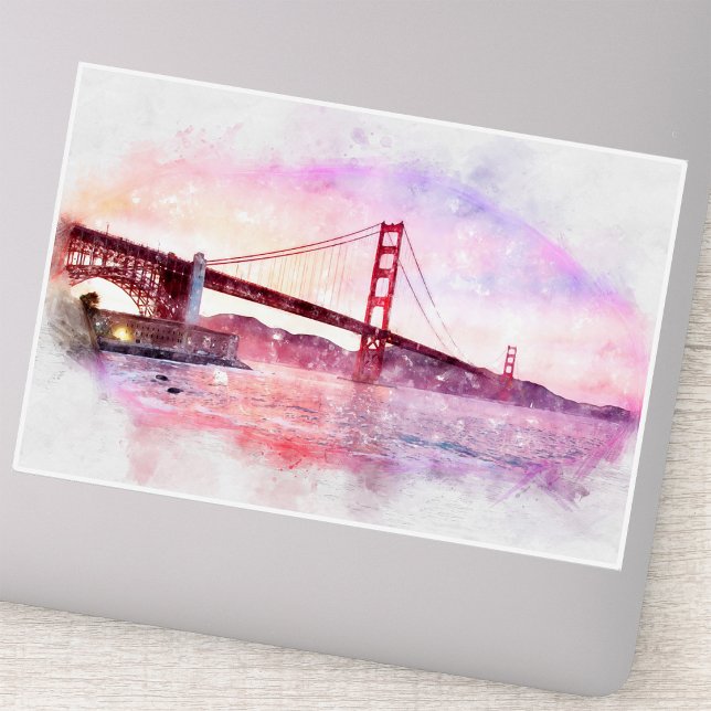 Sunset Golden Gate Bridge Pastel in San Francisco (Sunset Golden Gate Bridge Pastel in San Francisco. Sticker)
