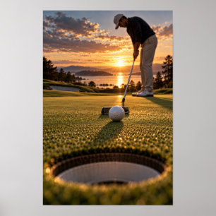 Sunset Golf Putting Wall Art – Golden Hour Coastal