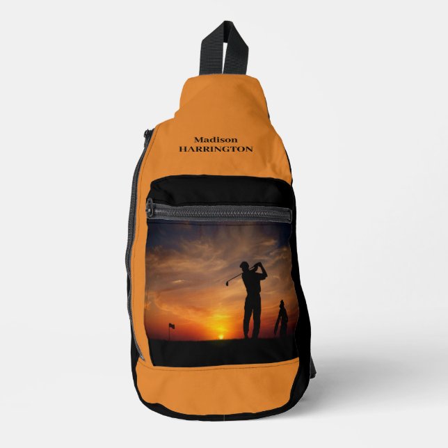 Sunset Golfer custom name Sling Bag (Front)