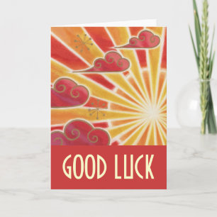 Sunset 'Good Luck' card red