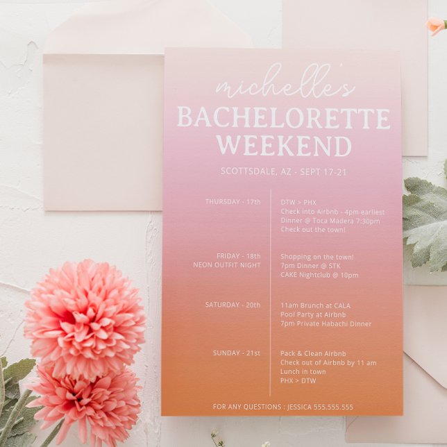 Sunset Gradient Bachelorette Agenda Itinerary Save The Date (Creator Uploaded)